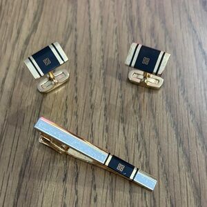 Givenchy Gold and Black Cufflinks with Tie Clip